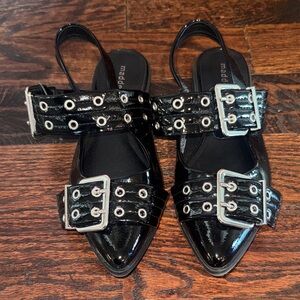 Madden Girl Black Patent Buckle Flats